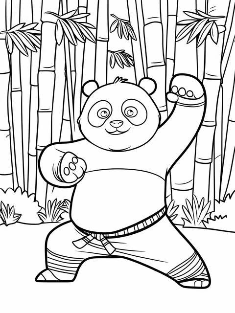 Kung fu panda po the panda practicing martial arts in front of bamboo