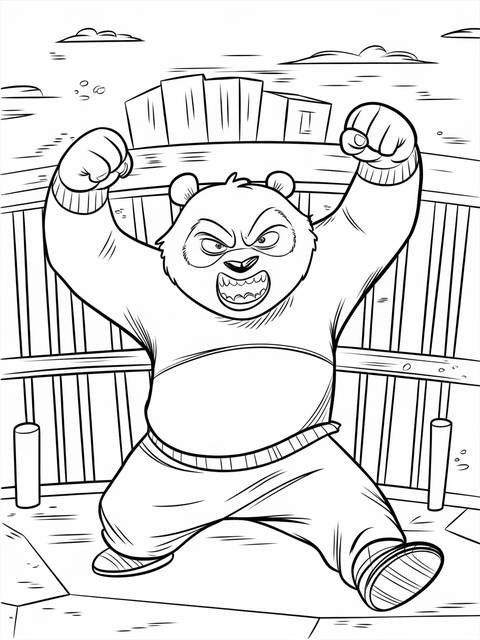 Kung fu panda villain tai lung, drawn in a coloring page, with raised fists