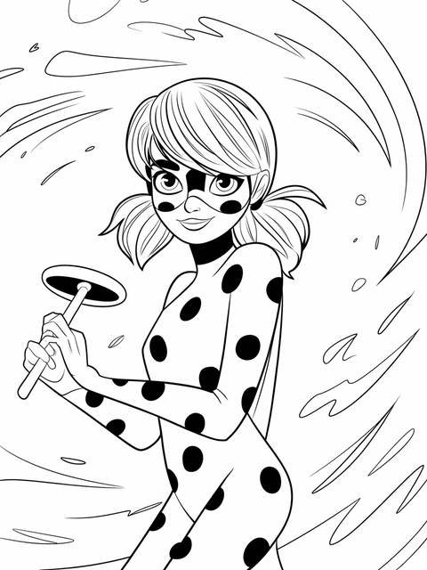 Ladybug holding an object, from the 'ladybug and cat noir' series, ready for action