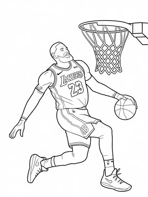 Lebron james driving to the basket, holding a basketball, ready to score