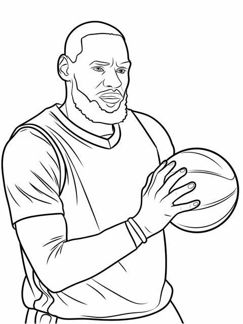Line art illustration of lebron james holding a basketball, relaxed pose