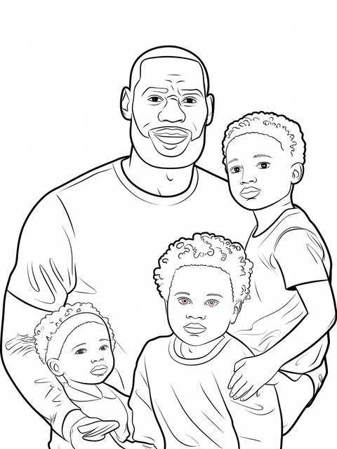 Lebron james with his family, a coloring page illustration of the group