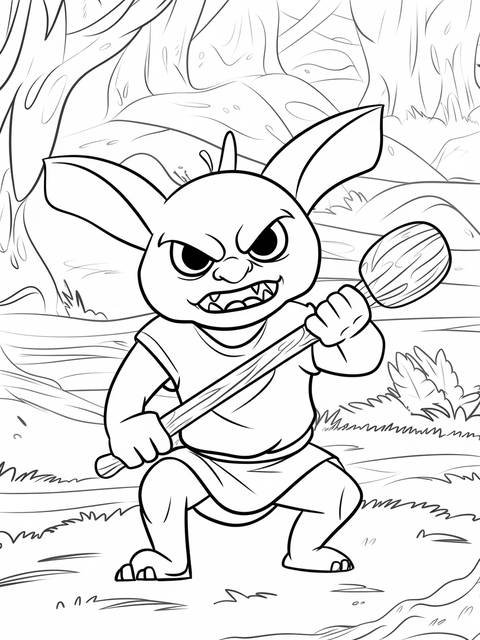 Line art of a moblin, a brutish enemy from legend of zelda, holding a club