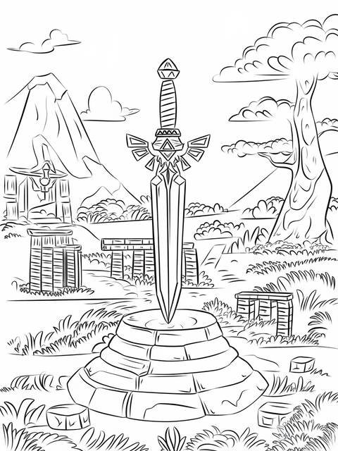 The master sword from legend of zelda embedded in stone, ready for adventure
