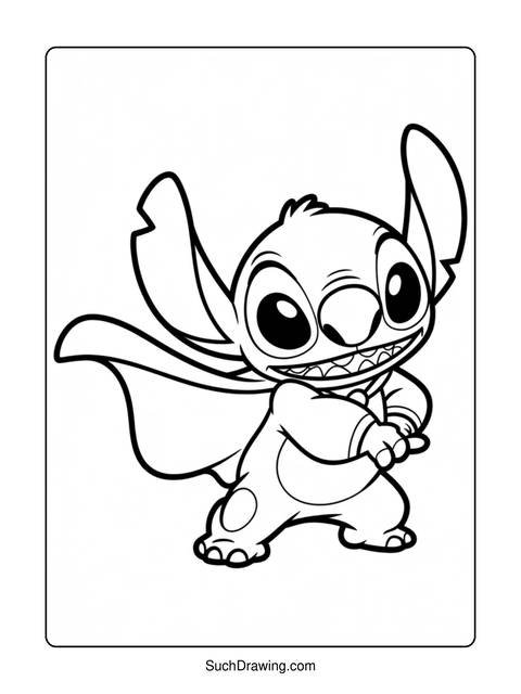 Line art of stitch, the disney character, ready for coloring
