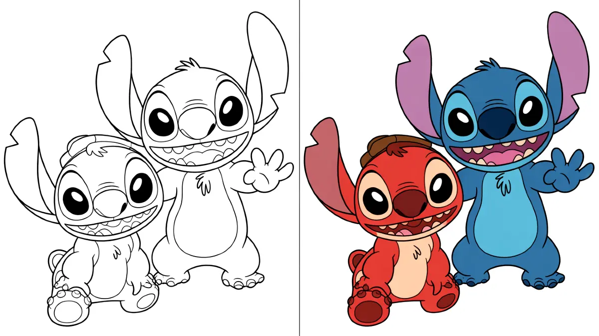 Lilo and stitch coloring page featuring the two alien characters smiling