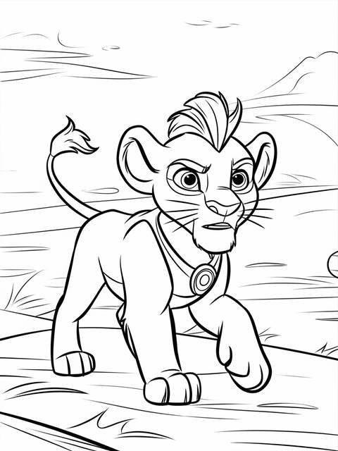 Line art of kion from the lion guard, depicted in a walking pose