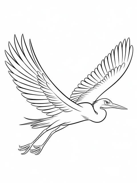 Line drawing of ono the egret from the lion guard, in mid-flight