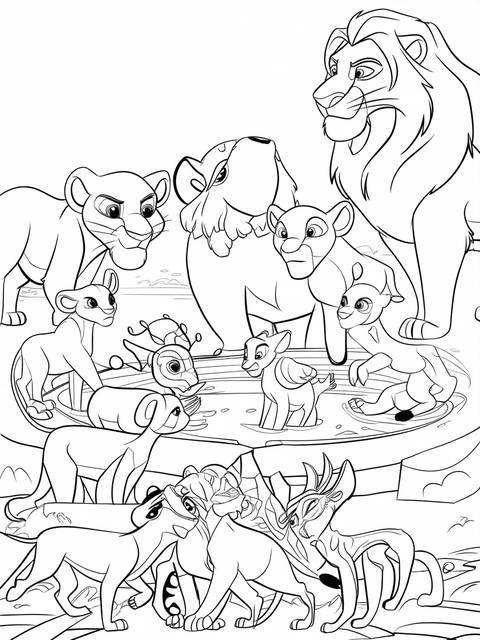 Lion guard coloring page depicts the circle of life scene with various animals