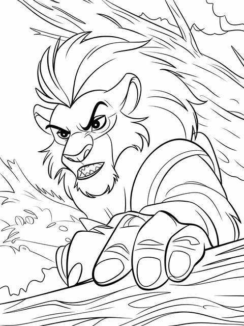 Line art of scar, the lion guard villain, with an angry expression