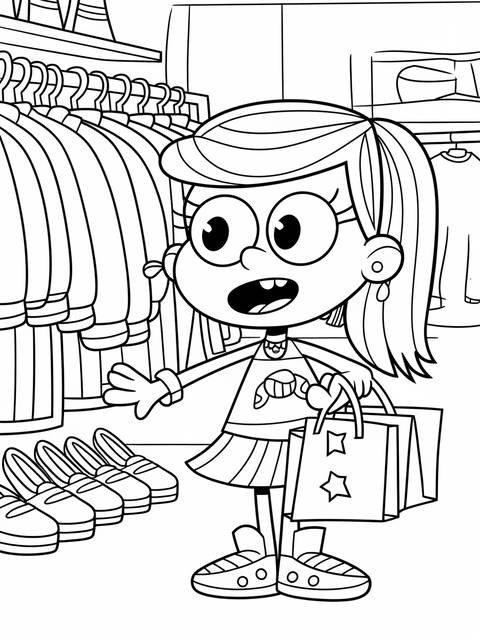 Leni loud from the loud house shopping for clothes, holding bags in a store