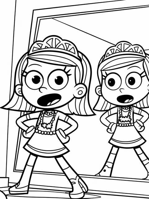 Lola loud from the loud house, practicing, in a coloring page illustration