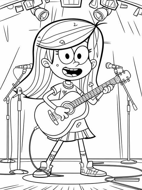 Luna loud from the loud house playing guitar on stage, ready to perform
