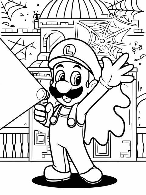 Luigi dressed as a ghost, holding a flashlight, from the luigi luigi dressed as a ghost cover