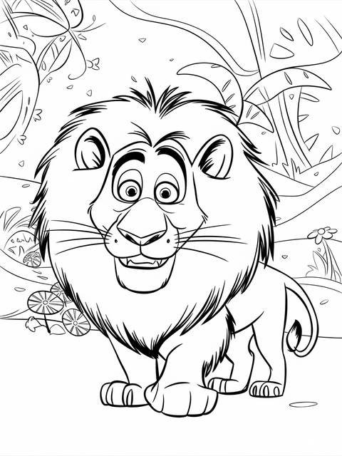 Black and white coloring page of alex the lion from the movie madagascar