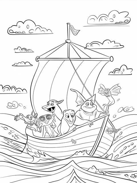 Black and white madagascar characters on a boat, as depicted in the 'madagascar' movie