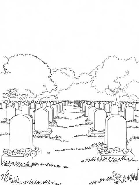 Memorial day landscape: a serene cemetery with rows of headstones and trees