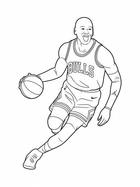 Michael jordan in his iconic bulls uniform, dribbling a basketball, ready to play