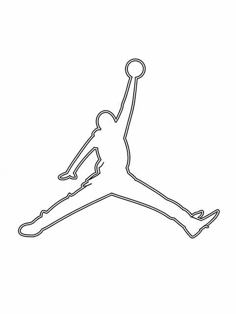 Outline of michael jordan in a dunk pose, holding a basketball overhead