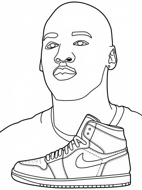 Line drawing of michael jordan with an air jordan sneaker, cover art