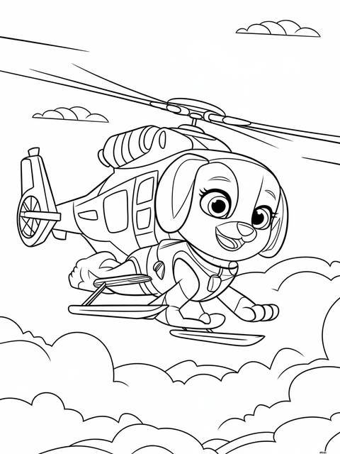 Mighty pups skye flying high in a helicopter coloring page, ready for action