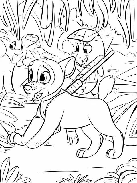Mighty pups tracker using his keen sense, ready for action with a friend