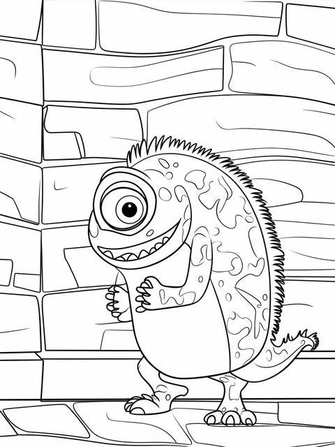 Coloring page of randall boggs, the sneaky character from monster inc, standing