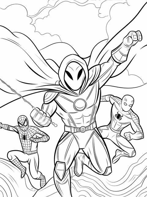 Moon knight fighting alongside spider-man in a dynamic comic book illustration