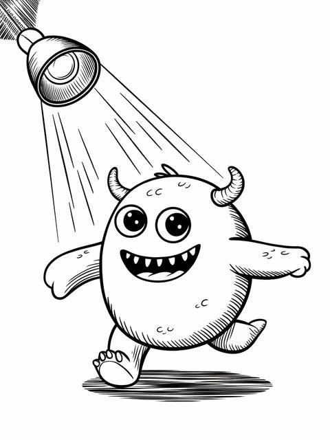 Line art of a friendly stogg monster from my singing monsters, illuminated by a spotlight