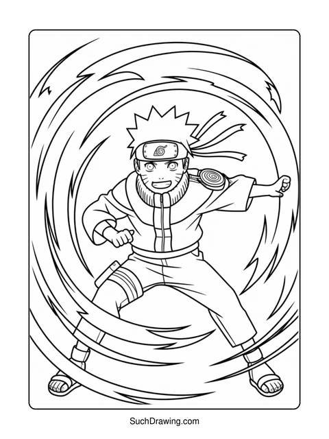 Line art of a young male anime character in action pose