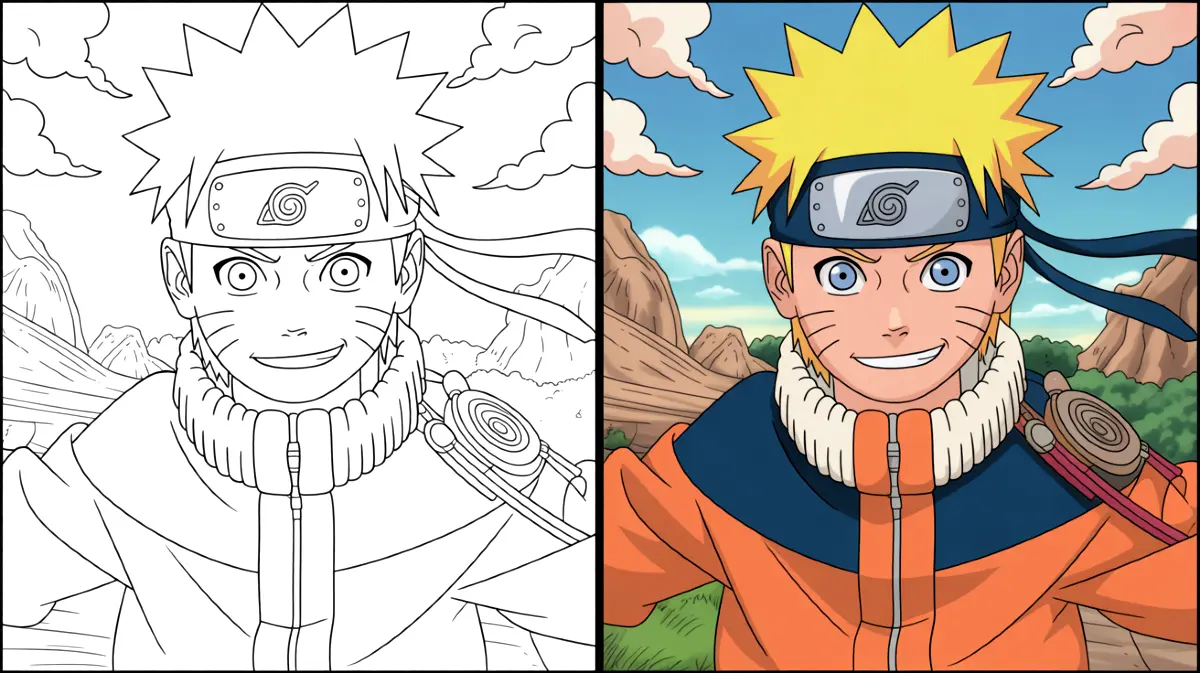 Naruto coloring page: smiling naruto uzumaki with spiky blonde hair and headband