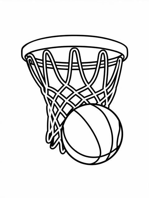 Basketball hoop with a net and a basketball, as seen in an nba cover