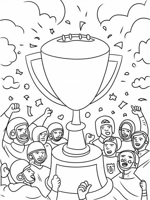 An nfl football trophy surrounded by cheering fans, celebrating a victory