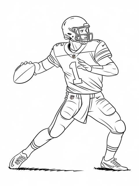 Line drawing of an nfl quarterback throwing a football, ready to pass