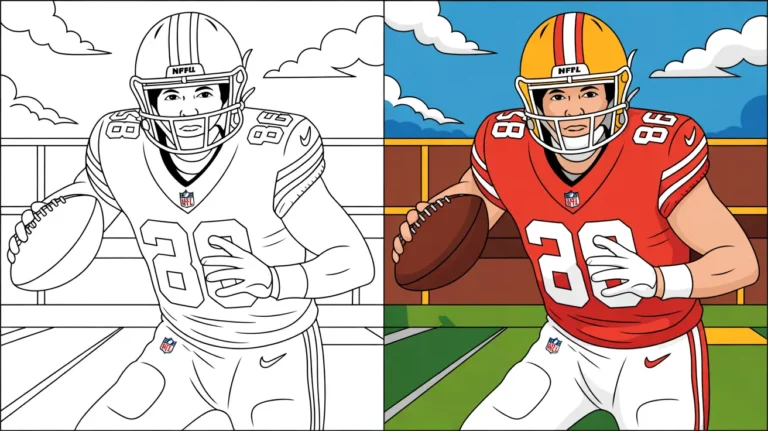 Nfl coloring page: a two-panel image of a football player holding a ball