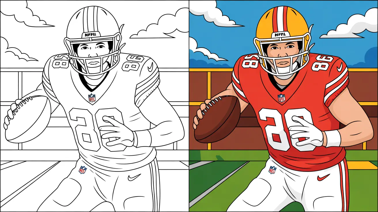 Nfl coloring page: a two-panel image of a football player holding a ball