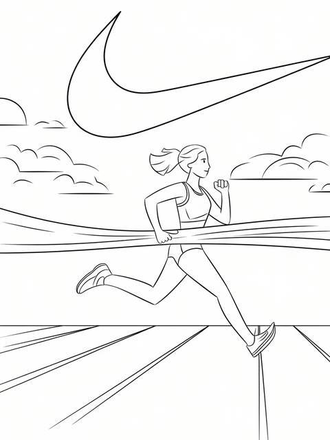 Female runner crossing the finish line under the nike logo, representing victory