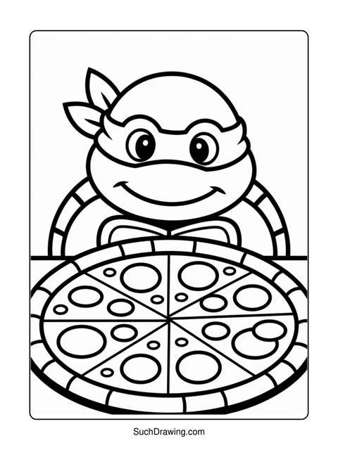 A teenage mutant ninja turtle character with a pizza coloring page