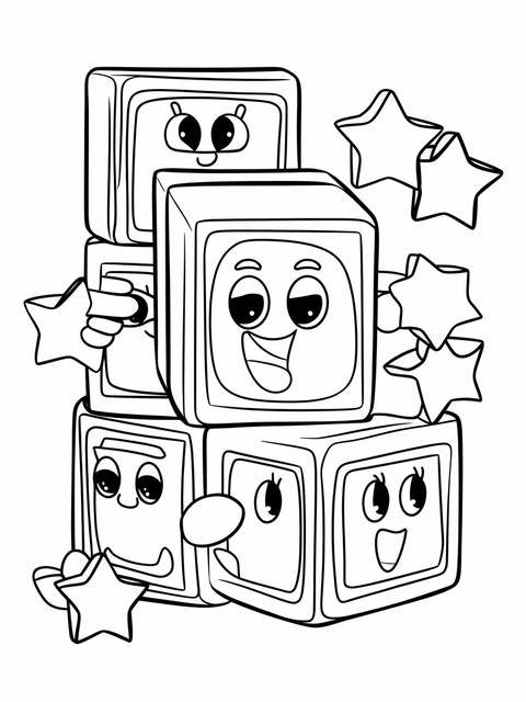 Numberblocks numberblock five coloring page with stars, ready for children to color