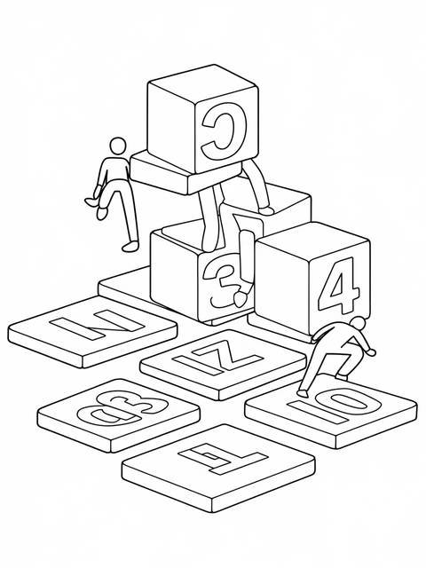 Numberblocks four and other numbers are featured in this black and white coloring page