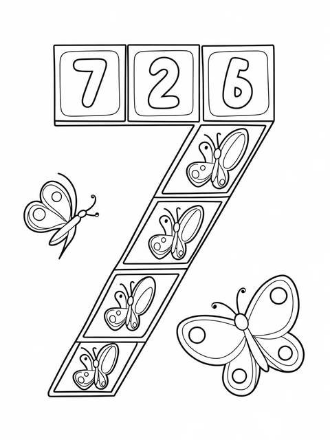 Numberblocks numberblock seven with butterflies, a coloring page design