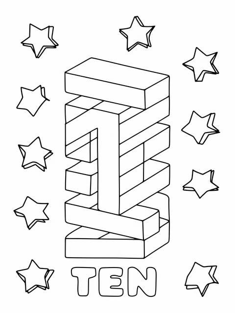 Numberblocks numberblock ten coloring page with stars and the word 'ten'