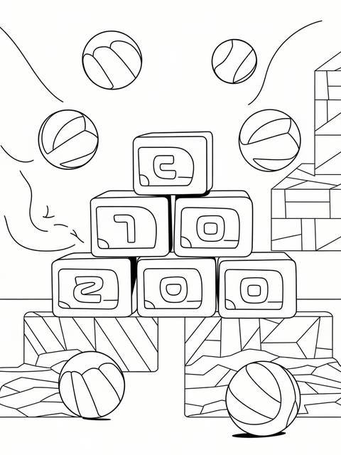 Numberblocks numberblock three coloring page, featuring blocks and balls