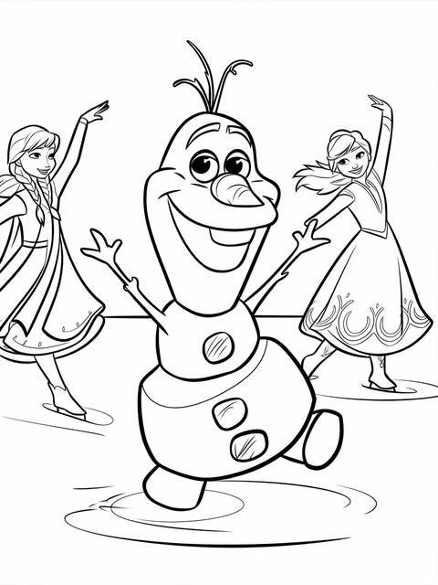 Olaf the snowman dancing on ice with anna and elsa from frozen