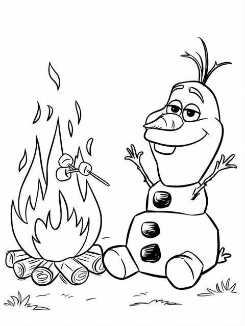 Olaf relaxing by a campfire, roasting marshmallows, from the image titled 'olaf relaxing by a campfire'
