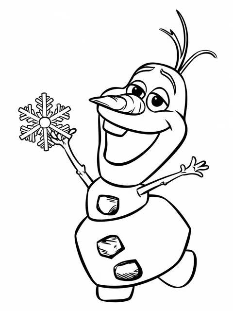 Olaf from frozen, trying to catch a snowflake, smiling with joy and excitement
