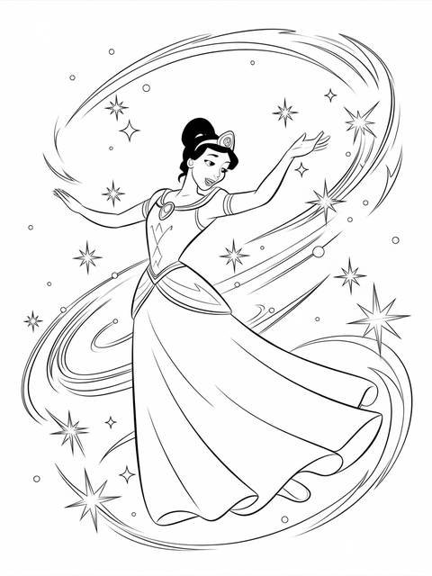 Princess tiana in a dramatic pose, surrounded by stars and swirling lines