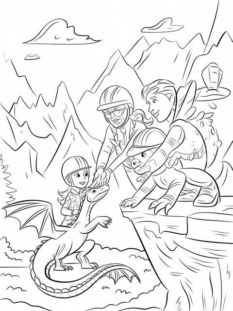 Rescue riders characters helping a dragon, as seen on the cover