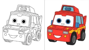 Robocar poli coloring page: a friendly red vehicle, ready for coloring