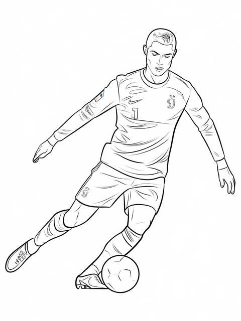 Line drawing of cristiano ronaldo dribbling a soccer ball on a field